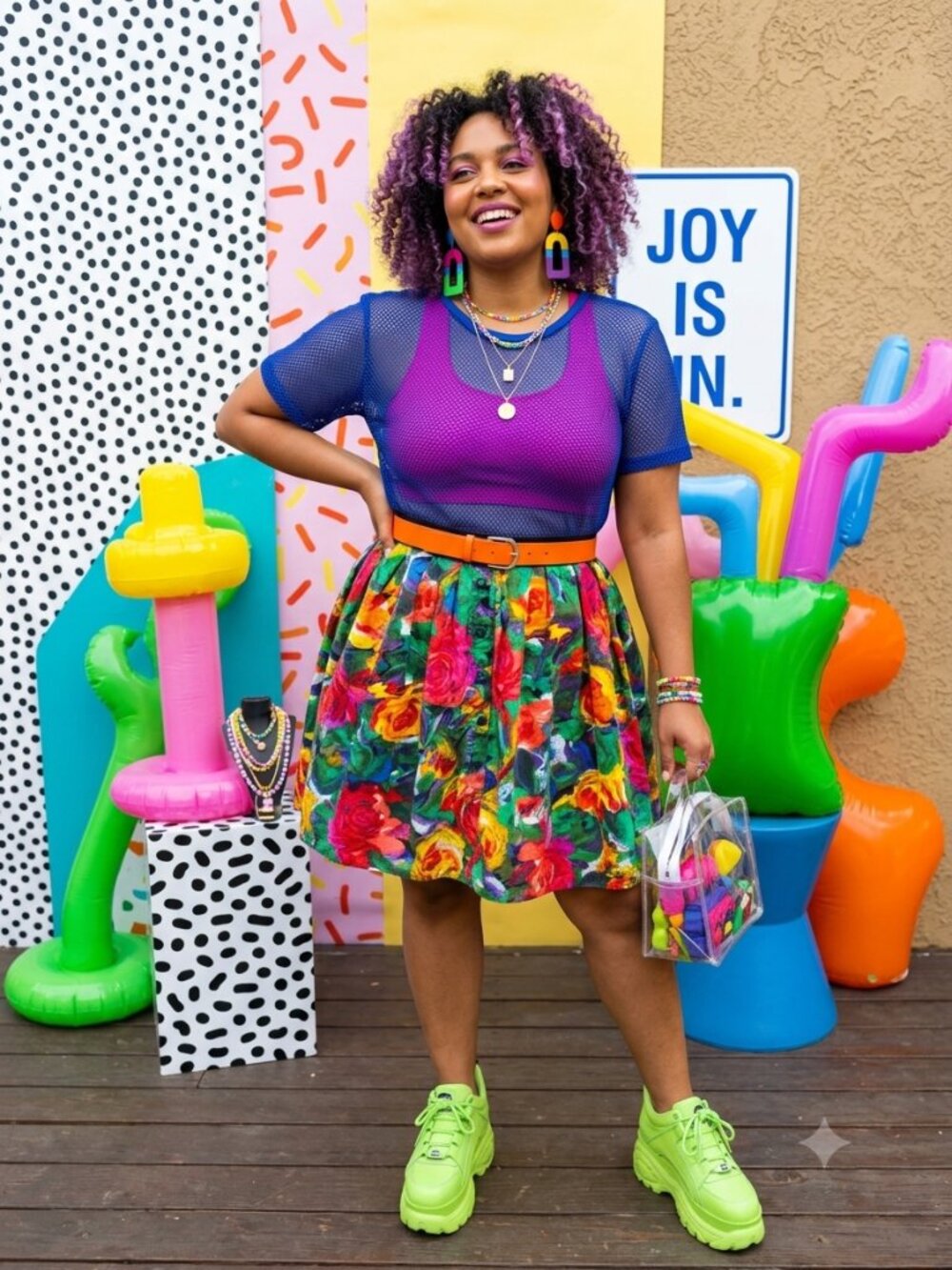 Handmade Y2K Vintage Bold Abstract Floral Dopamine Retro Streetwear Mini Skirt M